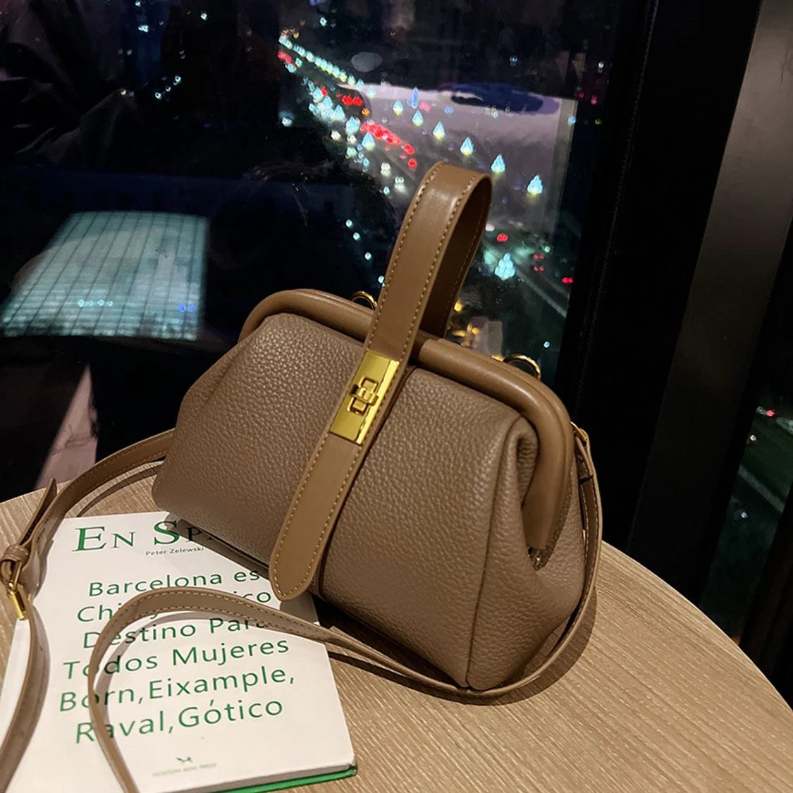 Women’s Textured Padlock Strap Shoulder Bag