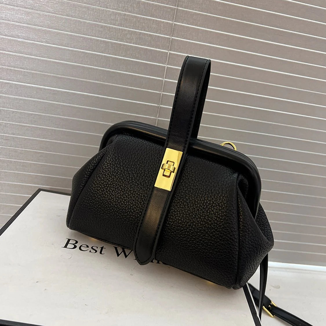 Women’s Textured Padlock Strap Shoulder Bag