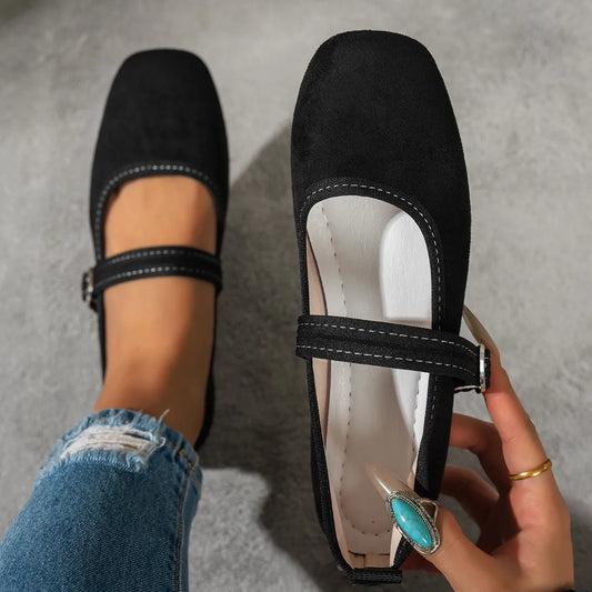 Women’s Square-Toe Buckle Strap Daily Comfort Shoes