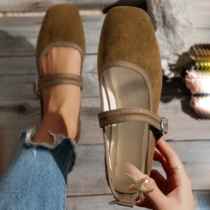 Women’s Square-Toe Buckle Strap Daily Comfort Shoes