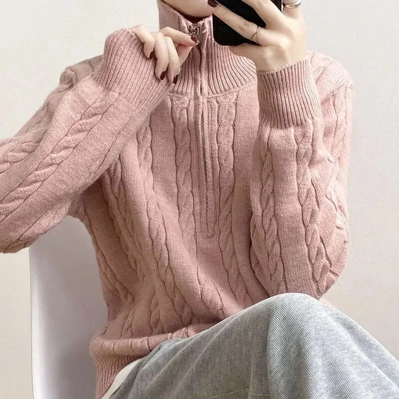 Women's Textured Cotton Half-Zip Lounge Sweater