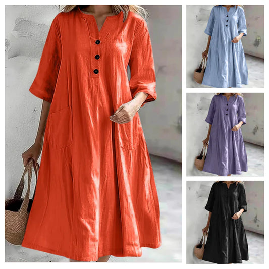 Women's Oversized A-Line Midi Dress with Pockets