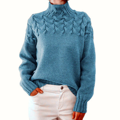 Women’s Braided High-Neck Warm Knit Sweater