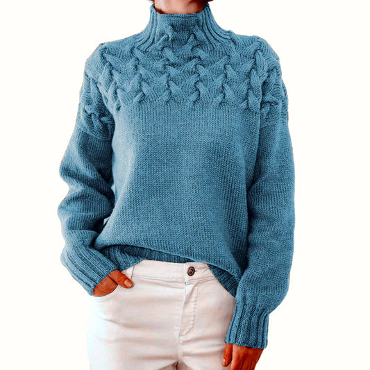 Women’s Braided High-Neck Warm Knit Sweater