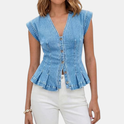 Women’s Pleated Button-Front Denim Vest