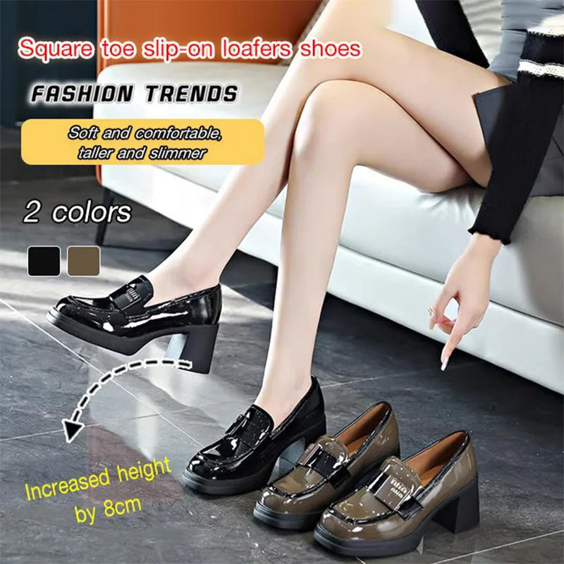 Square Toe Slip-On Loafers Leather-Look Shoes