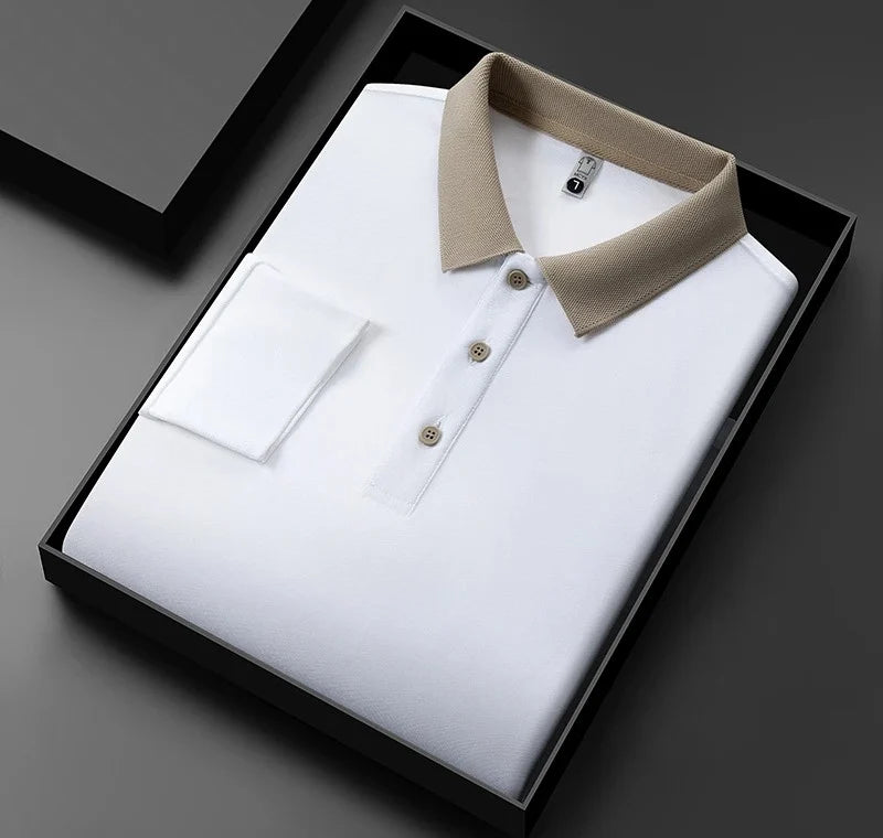 Men's Textured Long Sleeve Polo Shirt