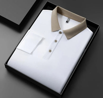 Men's Textured Long Sleeve Polo Shirt