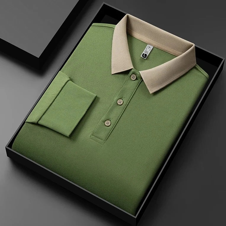 Men's Textured Long Sleeve Polo Shirt