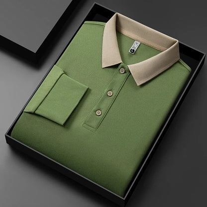 Men's Textured Long Sleeve Polo Shirt