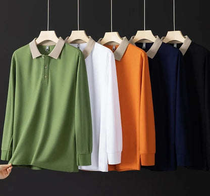 Men's Textured Long Sleeve Polo Shirt