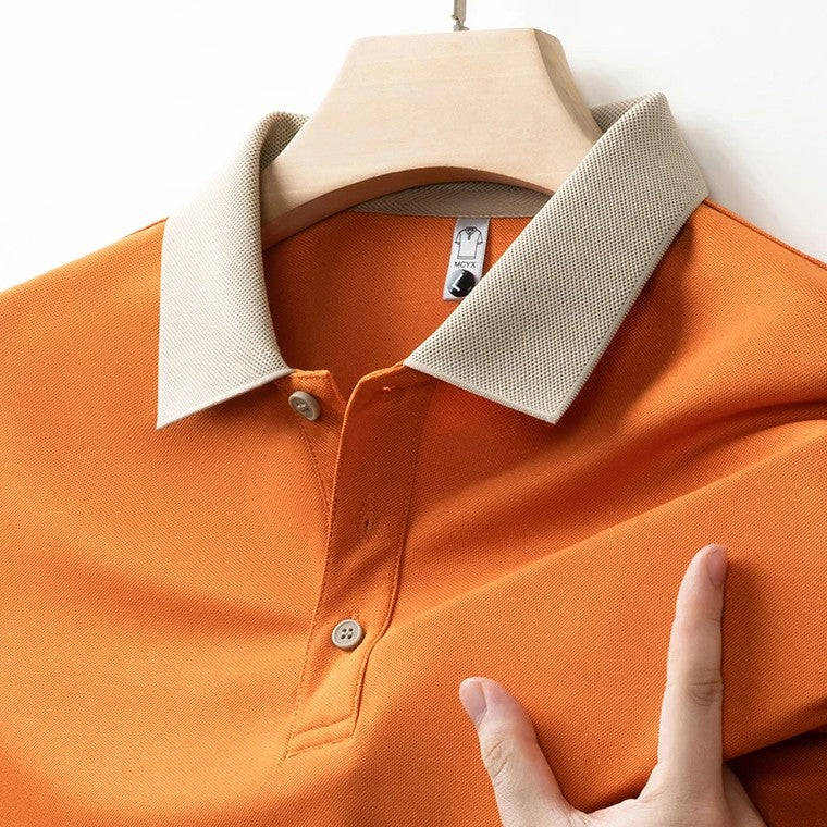 Men's Textured Long Sleeve Polo Shirt