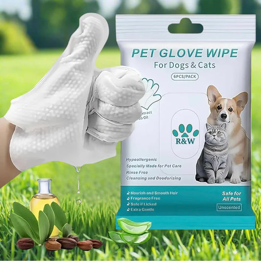 Hypoallergenic Unscented Pet Cleaning Glove Wipes (6 Pack)