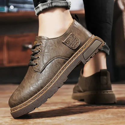 Men’s Supportive Leather-Look Walking Shoes with Cushioned Arch Design