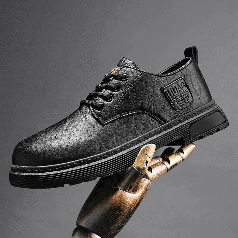 Men’s Supportive Leather-Look Walking Shoes with Cushioned Arch Design