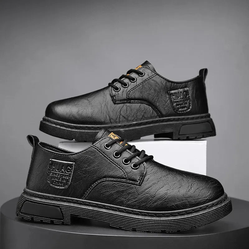 Men’s Supportive Leather-Look Walking Shoes with Cushioned Arch Design