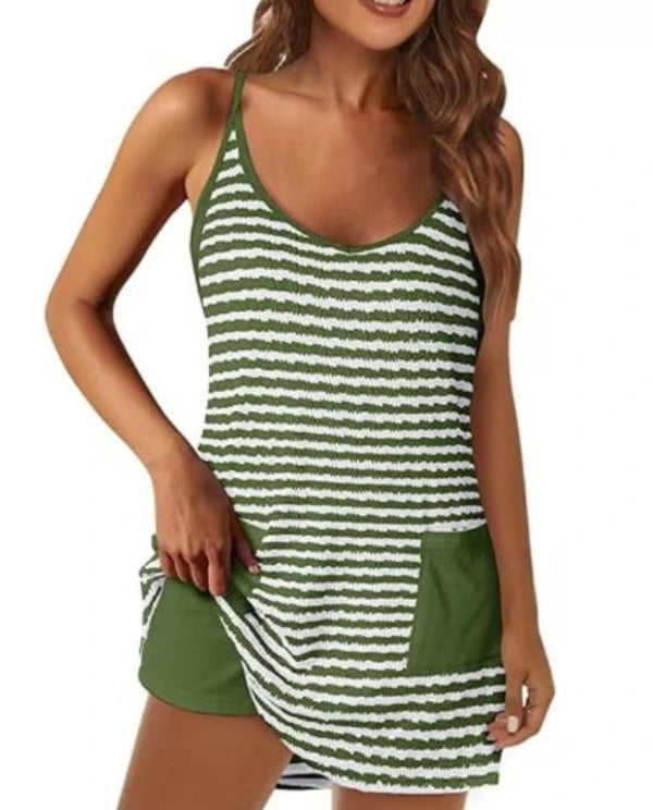 Women’s Striped Sleeveless Summer Dress with Built-In Shorts