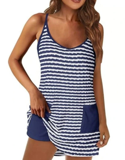 Women’s Striped Sleeveless Summer Dress with Built-In Shorts