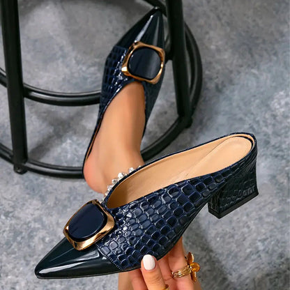 Women’s Croc-Effect Buckle Court Shoes