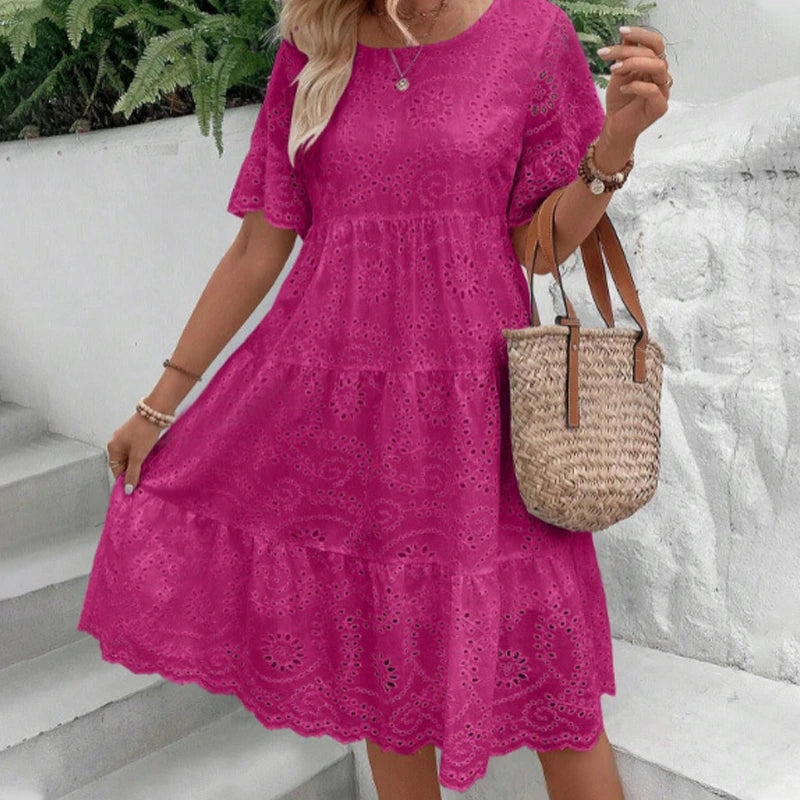 Women’s Floral Cut-Out Embroidered Round Neck Dress