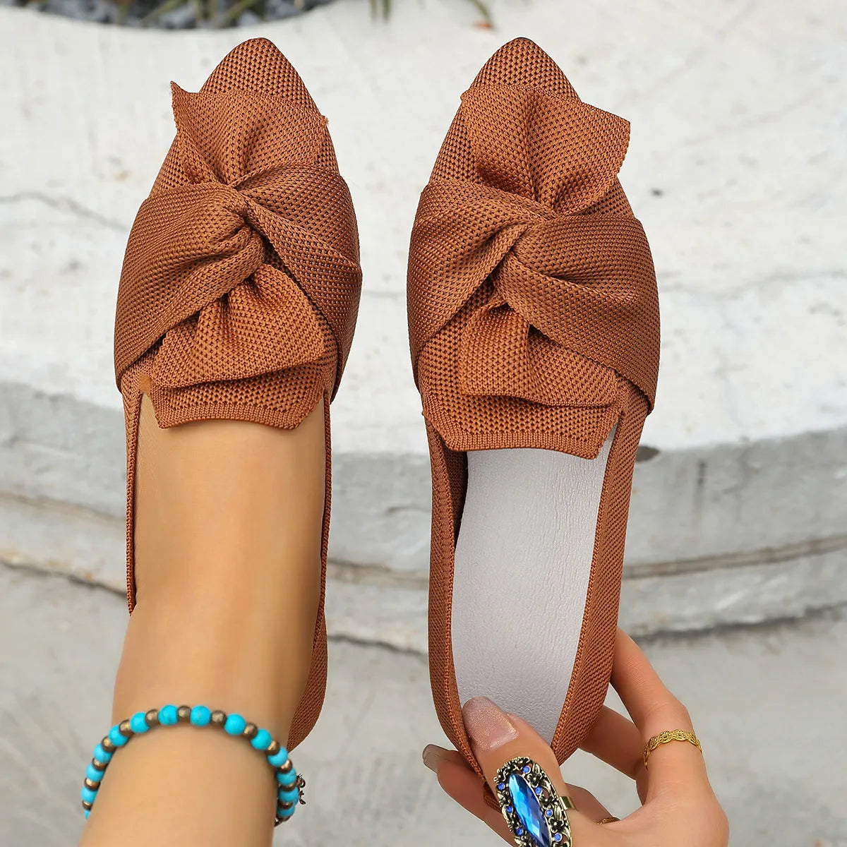 Mesh Bow Slip-On Comfort Shoes