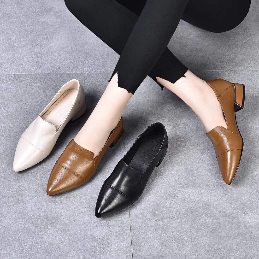 British Style Mid-heel Soft Leather-Look Shoes