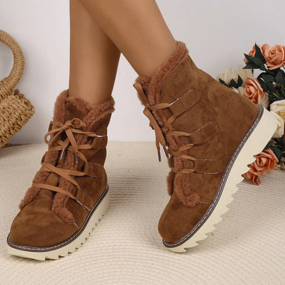 Women’s Plush Cuffed Chunky Heel Ankle Boots