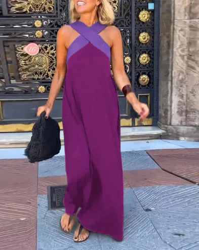 Women’s Cross-Neck Colour-Block Maxi Dress