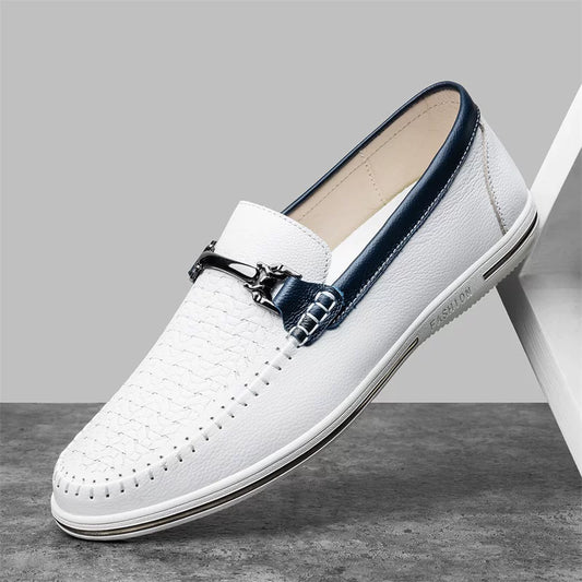Men's Metal Accent Leather-Look Loafers