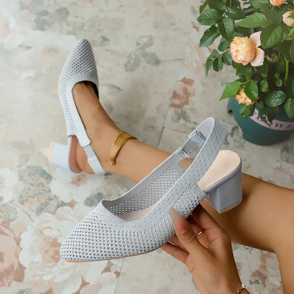 Women's Breathable Mesh Slingback Block Heel Sandals