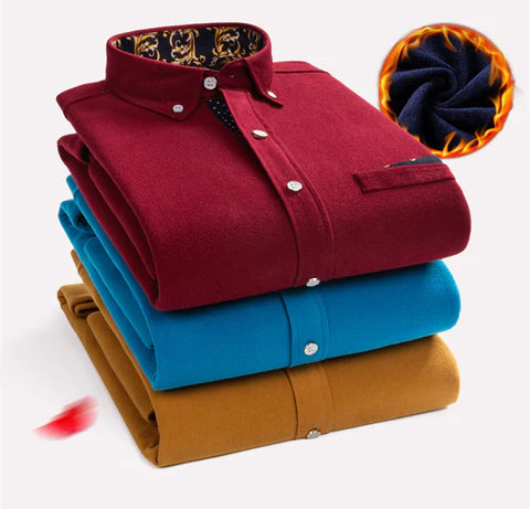Men’s Fleece-Lined Corduroy Turn-Down Collar Overshirt