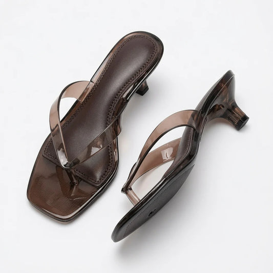 Women’s Transparent Square-Toe Kitten Heel Sandals
