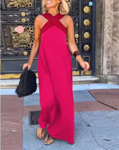 Women’s Cross-Neck Colour-Block Maxi Dress