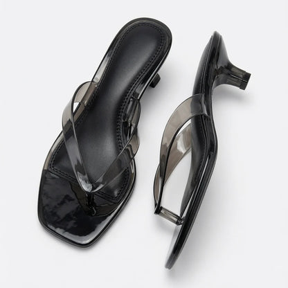 Women’s Transparent Square-Toe Kitten Heel Sandals