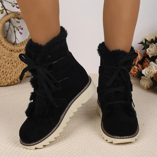 Women’s Plush Cuffed Chunky Heel Ankle Boots