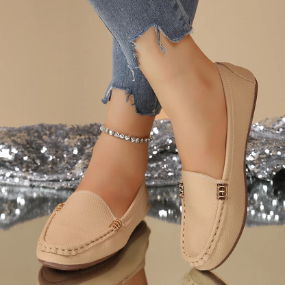 Women's Gold Buckle Slip On Loafers