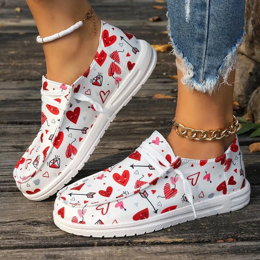 Women's Playful Heart Canvas Slip Ons