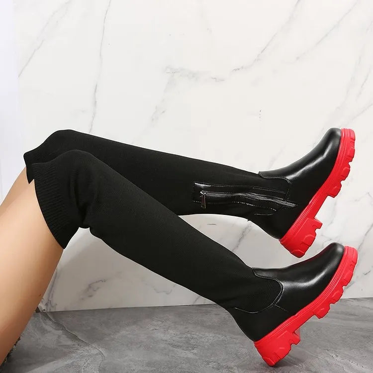 Women’s Stretch Knit Over The Knee Chunky Sole Boots