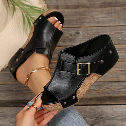 Women’s Studded Open-Toe Wedge Sandals