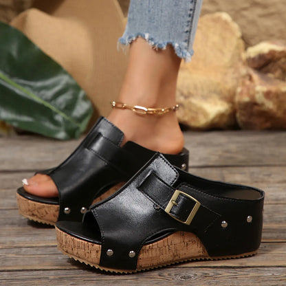 Women’s Studded Open-Toe Wedge Sandals