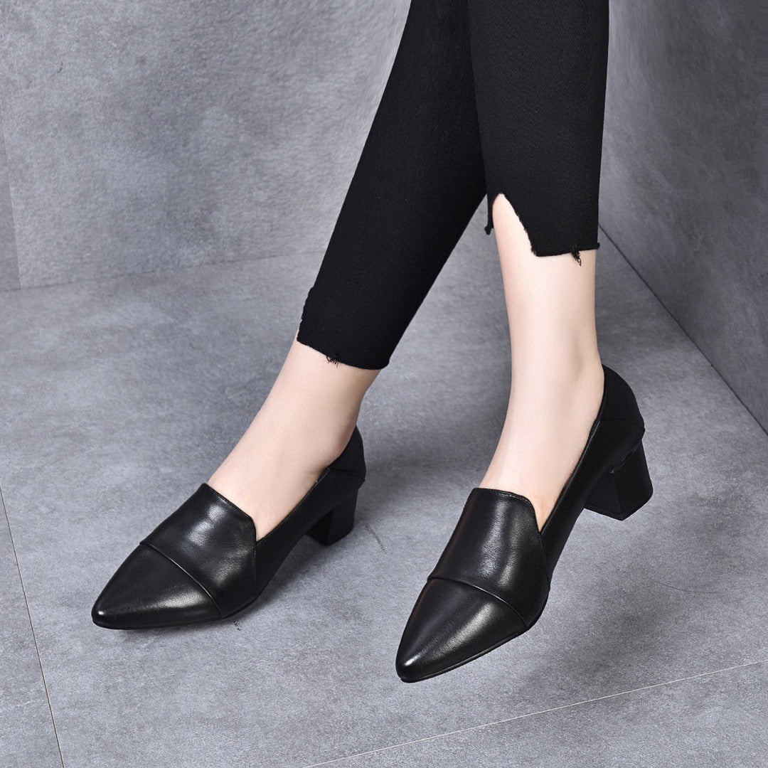 British Style Mid-heel Soft Leather-Look Shoes