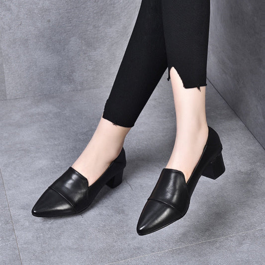 British Style Mid-heel Soft Leather-Look Shoes