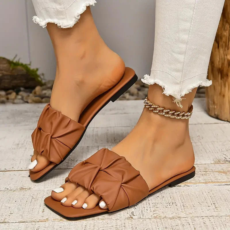 Women's Ruched Strap Slide Sandals