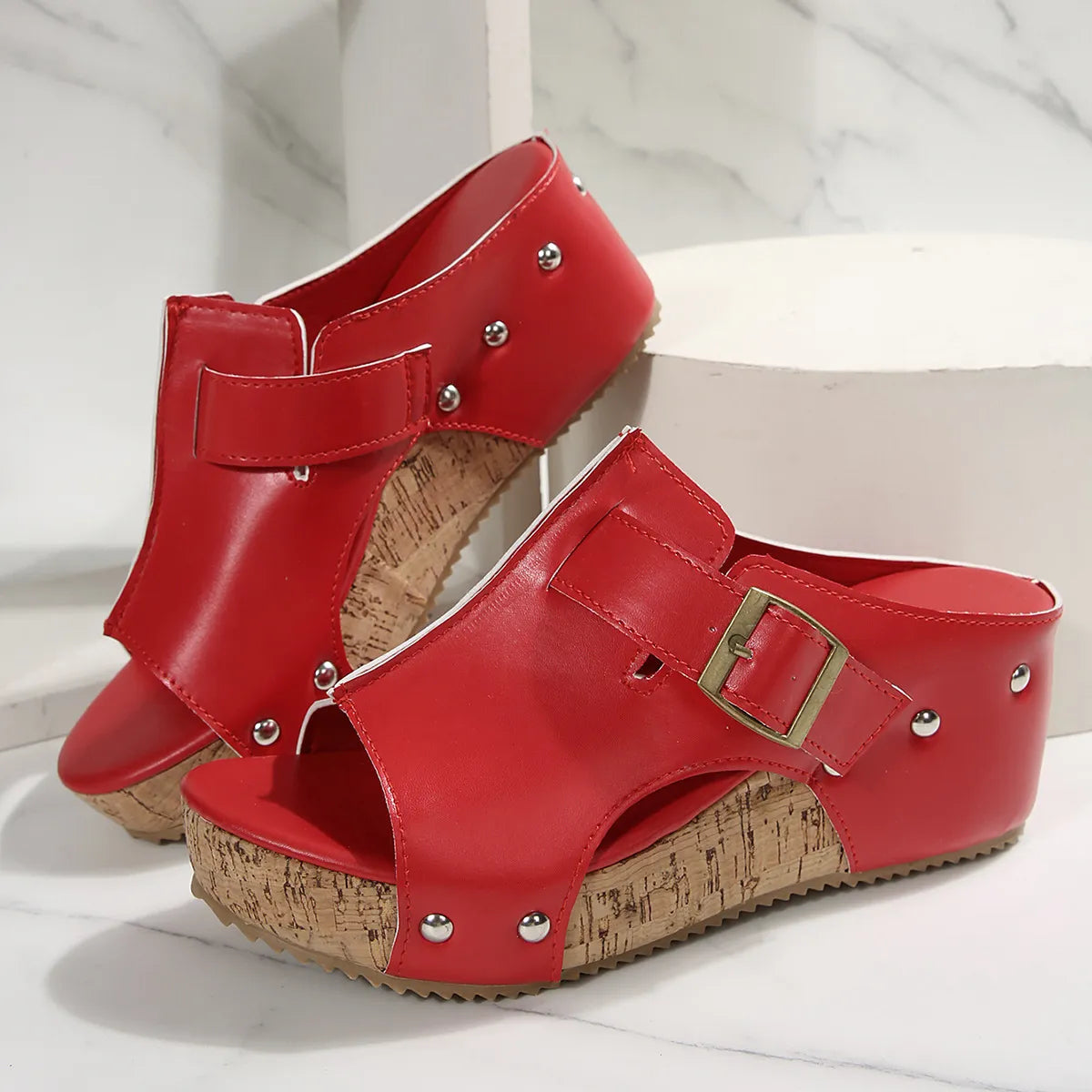 Women’s Studded Open-Toe Wedge Sandals