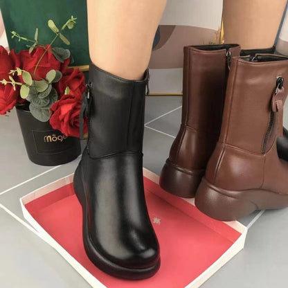 Metal Buckle Velvet Boots
