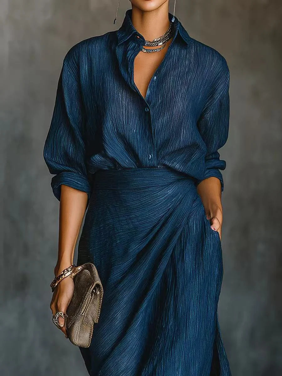 Women's Collared Draped Maxi Dress