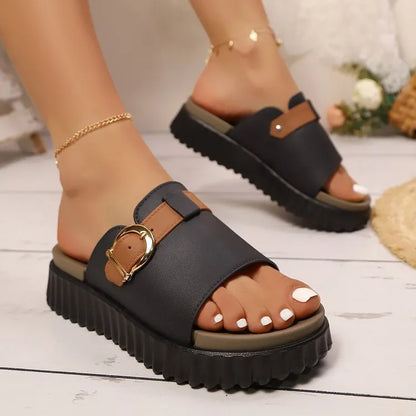 Women’s Buckle Platform Sliders