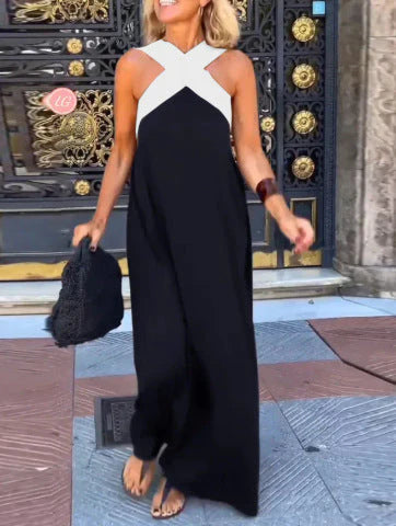 Women’s Cross-Neck Colour-Block Maxi Dress