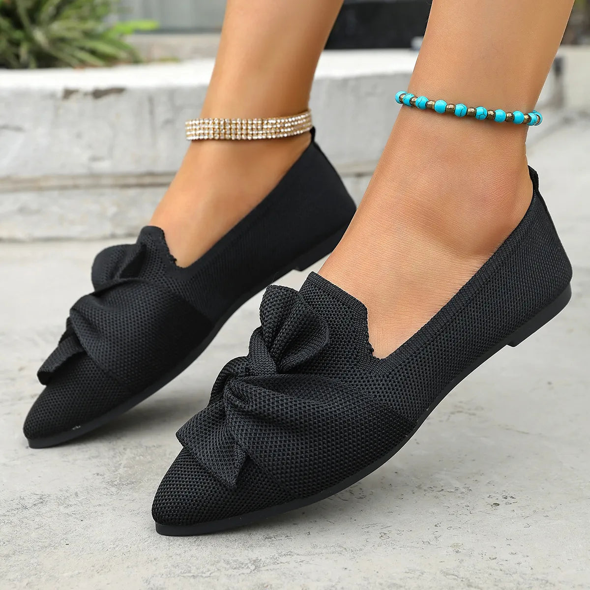 Mesh Bow Slip-On Comfort Shoes