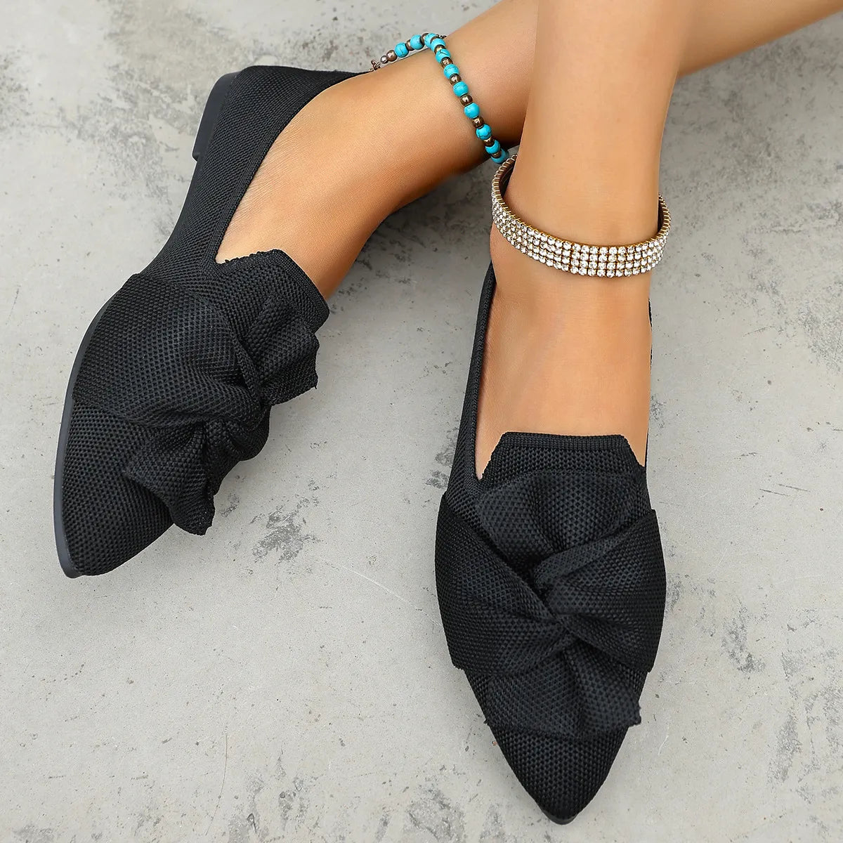 Mesh Bow Slip-On Comfort Shoes